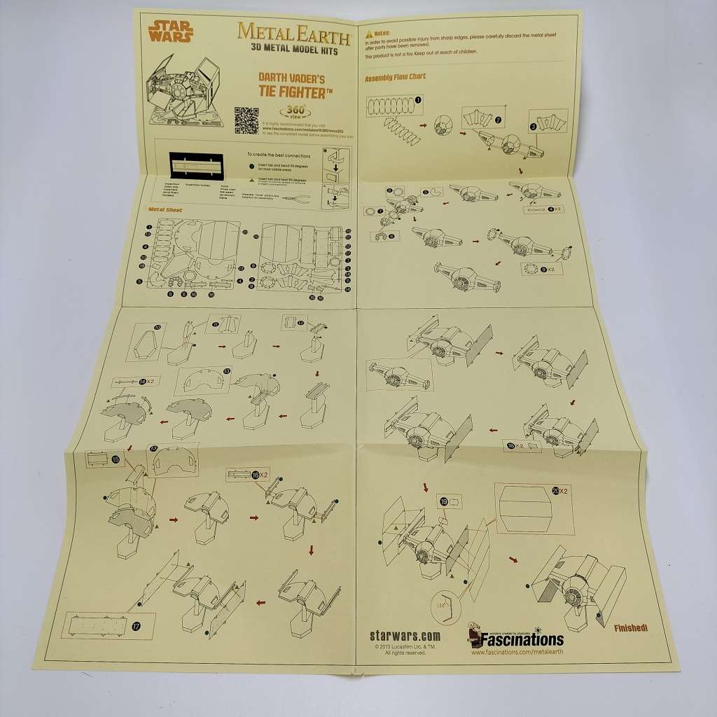 Star Wars 3D Metal Model Kits, Darth Vader's Tie Fighter (Complete) !!!