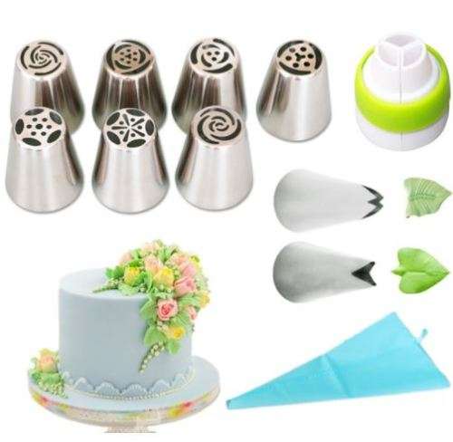 11pcs set russian nozzles silicone bag three-color coupler piping tips rose flower leaf