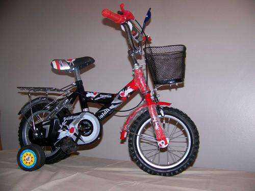 Red and black 12" bicycle.