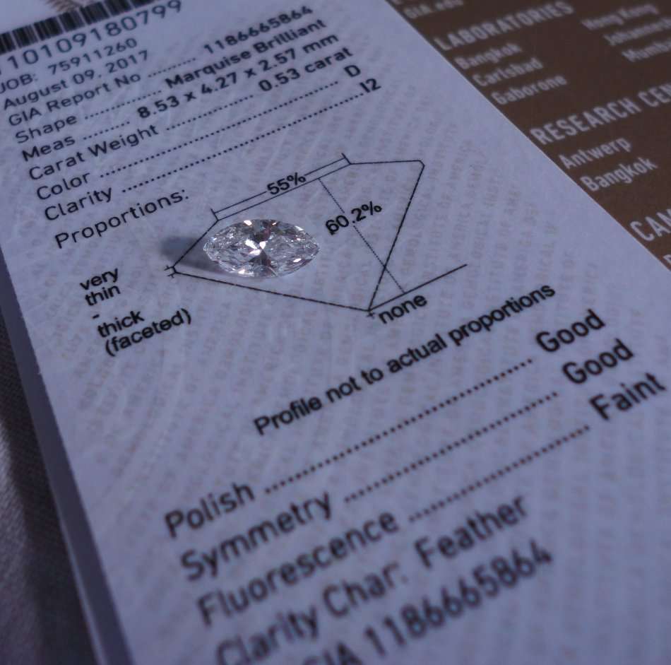 0.53 D I2 GIA Certified Marquise Loose Natural DIamond