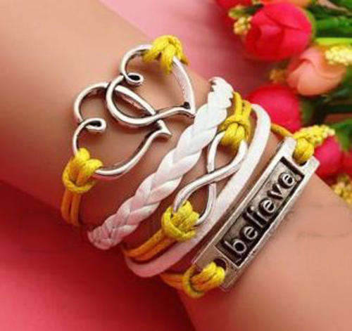 Infinity leather charm bracelet - Believe heart