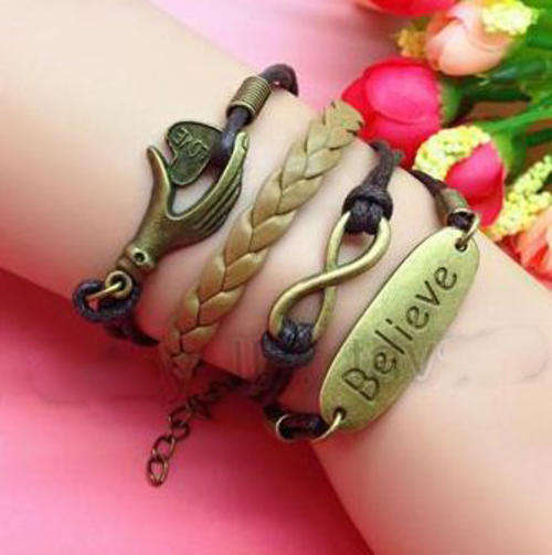 Infinity leather charm bracelet - Believe hand