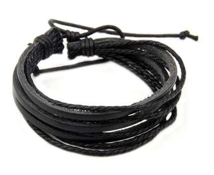 Multilayer unisex Leather adjustable Bracelet - Black