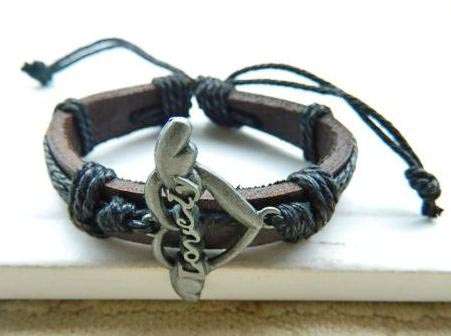 Lovely Charm Geniune Brown Leather Bracelet
