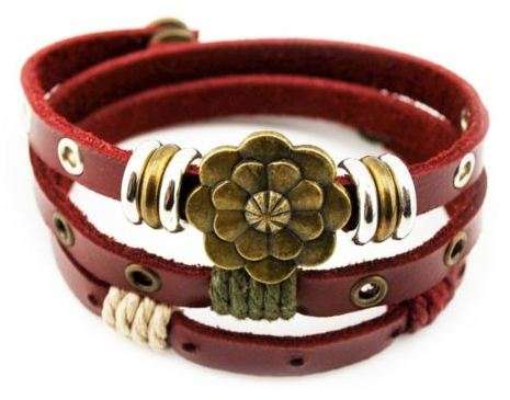 Flower Wrap Handmade Red Leather Bracelet unisex