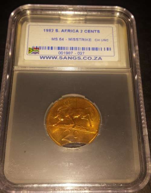 1982 S. Africa 2 cents ERROR coin SANGS MS 64