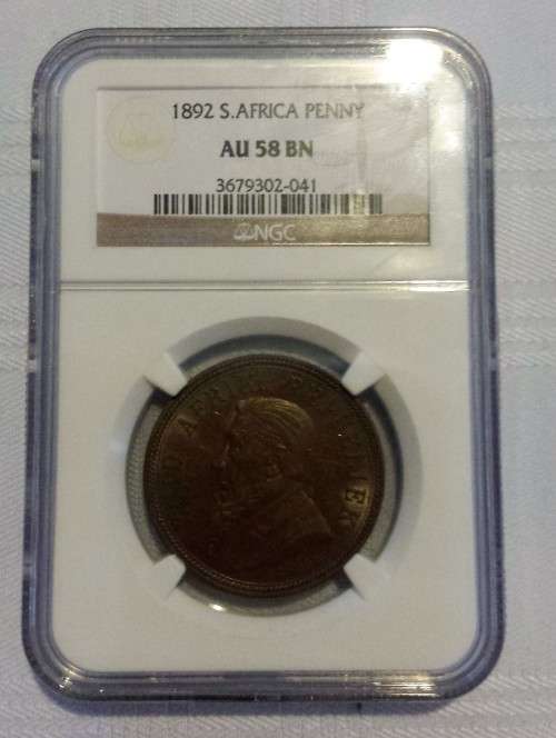 1892 ZAR Penny NGC AU58BN