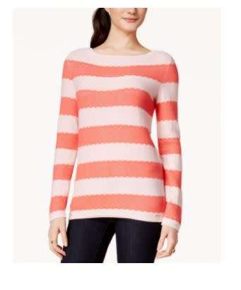 Tommy Hilfiger Women Pink Heathered Lace Trim Pullover Sweater/Jersey Size - L