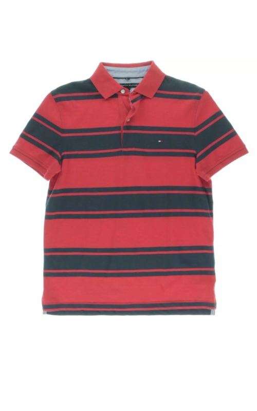 Tommy Hilfiger Mens Adam Red Striped Classic Fit Polo Shirt Size - S