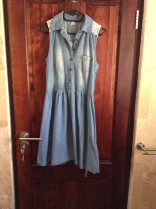 Denim Dress with Lace Detail - Small