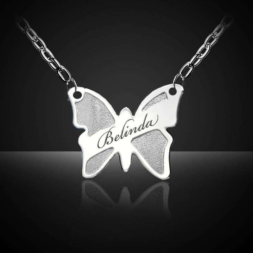 Stainless Steel Pendant And Chain (Butterfly) with *** FREE ENGRAVING OF YOUR CHOICE ***
