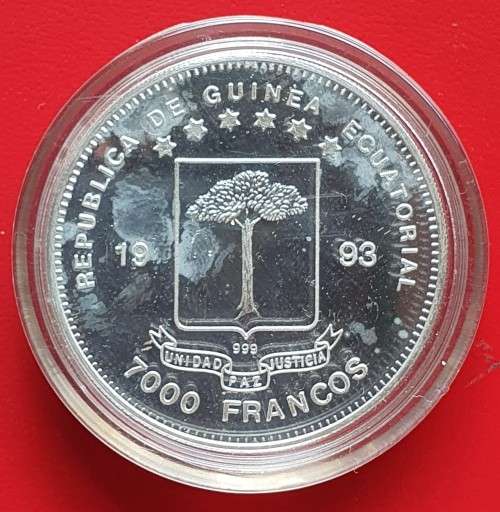 1993 Equatorial Guinea Silver coin (Allosuarus)