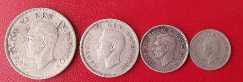 1943 Collection of Union of South Africa coins - Silver tickey, sixpence, 1 & 2 Shilling