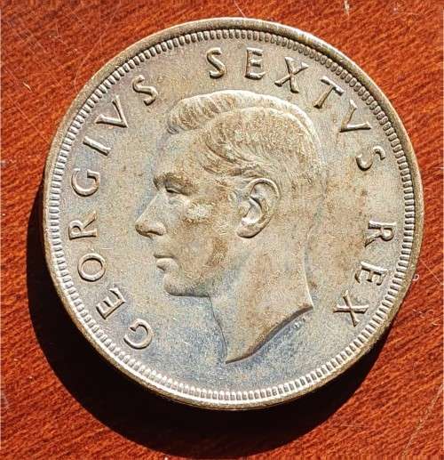 1949 Union of South 5 Shilling - Beautiful rainbow toning