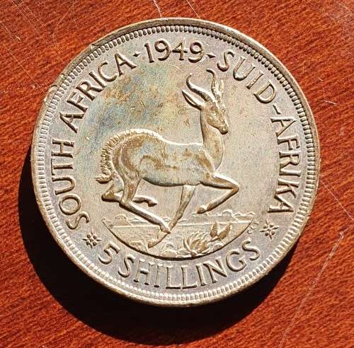 1949 Union of South 5 Shilling - Beautiful rainbow toning