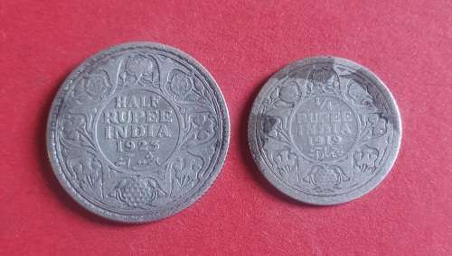 India Half Rupee and Quarter Rupee silver coin lot - 91.7% Silver
