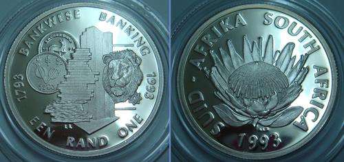 1993 RSA Silver Banking Protea R1 Proof in Capsule, 3907 minted