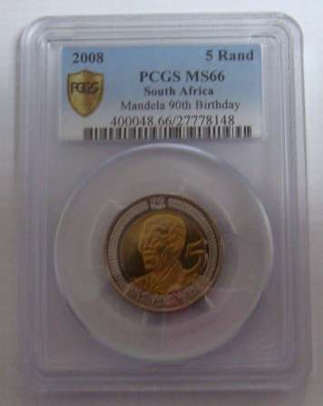 PCGS Secure Plus GRADED MS66 - MANDELA 90th BIRTHDAY 2008 R5 COIN