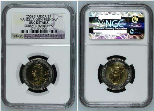 Unique UNC Details - MANDELA 90th BIRTHDAY 2008 R5 COIN