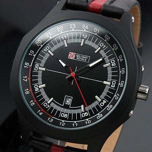Mens Aiator Style Military Black Leather Band Quartz Army Watch