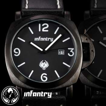 INFANTRY Date Men Black Fashion US Army Officer Analog Quartz Wrist Watch PU Leather NEW