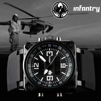 INFANTRY All Black Sports US Royal Police Date Alarm Men's LCD Digital Wrist Watch Silicone Band NEW