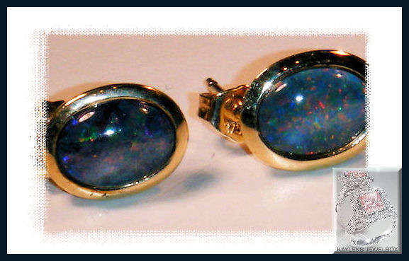 Irresistible and breathtaking jewellery!! BEAUTIFUL 9CT YELLOW GOLD BLACK OPAL SOLITAIRE EARRINGS