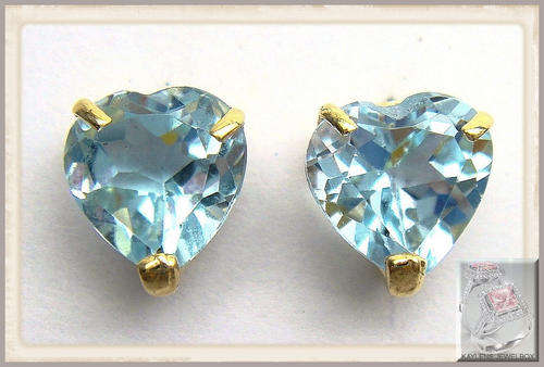 ***R4999***10KT SOLID YELLOW GOLD HEART CUT NATURAL BLUE TOPAZ STUD EARRINGS