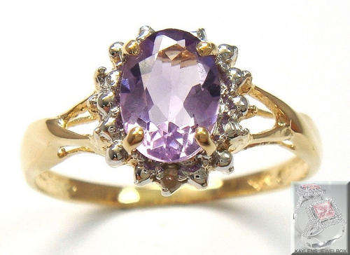 ***R9999***FABULOUS 10KT YELLOW GOLD OVAL AMETHYST & DIAMOND RING SIZE 7