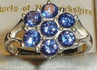 ***R8500***SOLID SILVER REAL TANZANITE CLUSTER RING SIZE N-LOVELY