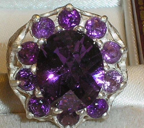 ***R1 100***BEAUTIFUL SILVER HUGE AMETHYST CLUSTER RING -M
