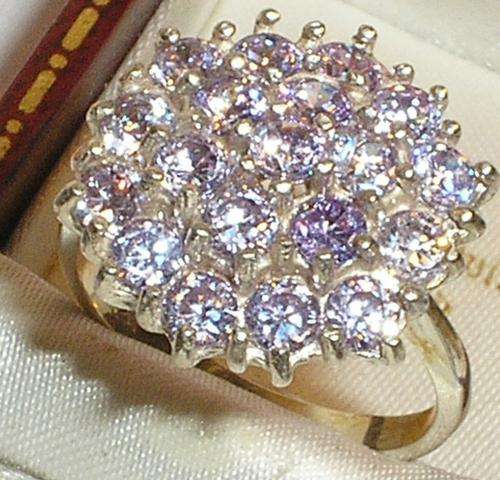***R1200*** HUGE SOLID SILVER LILAC STONE CLUSTER RING - O