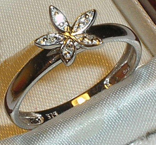 ***R9999***LOVELY 9CT WHITE GOLD DIAMOND CLUSTER RING SIZE N