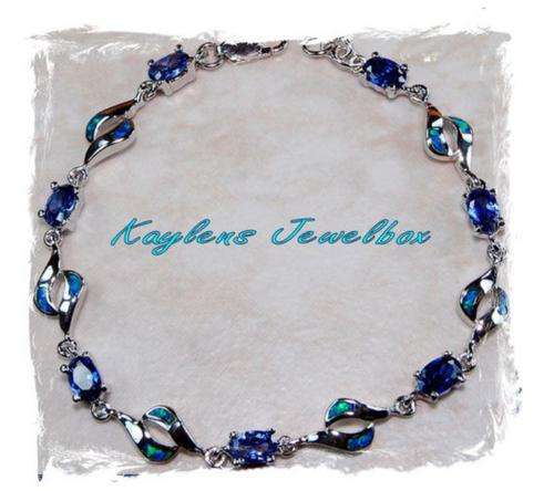 ***R4438***ELEGANT AND HOT: Tanzanite,Blue Fire Opal & 925 Solid Sterling Silver Bracelet