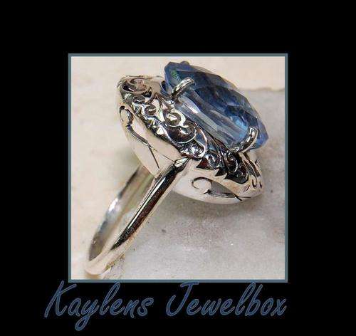 ***R1482***ELEGANT, CLASSICAL: London Blue Quartz 925 Sterling Silver Ring Sz 7.5