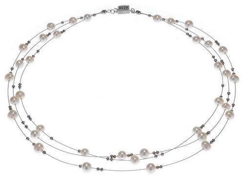 ***R2502***STUNNING GIFT***White fresh water pearl necklace, moving tin cup necklace