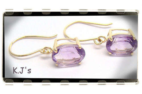 ***R2336***GENUINE 10KT YELLOW GOLD OVAL CUT AMETHYST EARRINGS