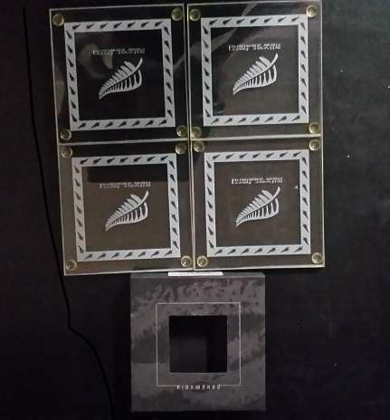 SET OF 4 FERN LEAF GLASS COASTERS  NEW ZEALAND