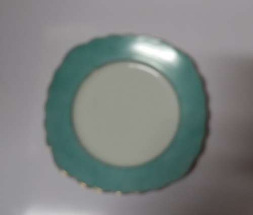 BOUGUET FINE CHINA HAND PAINTED GREEN  WITH GOLD RIM GLIDING  16 CM PLATE