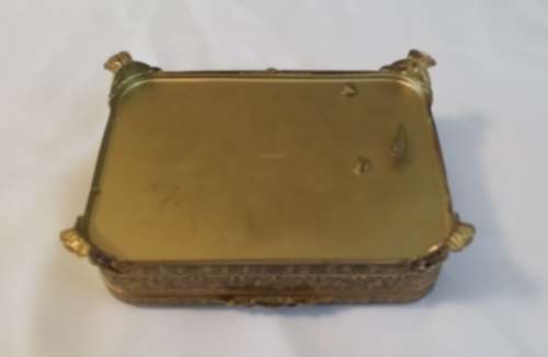 A MAGNIFICENT  VINTAGE BRASS AND EMBROIDERY MUSICAL  JEWELRY BOX