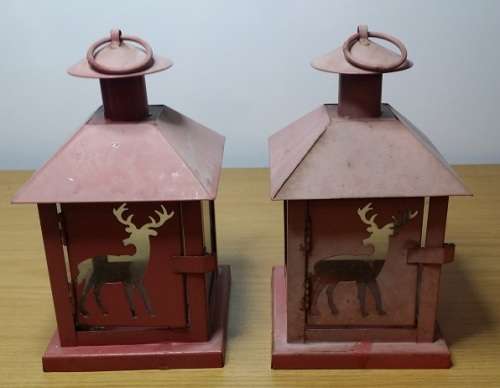SET OF 2 FADED RED CANDLE LANTERNS
