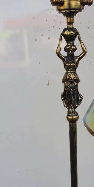 BRASS STANDING LAMP WITH BEAUTIFUL FIGURINE  DETAIL  / BUYER MUST COLLECT IN EDENVALE JHB