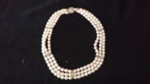 3 STRING CULTURED ? not plastic PEARL LADIES  NECKLACE