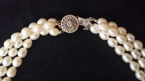3 STRING CULTURED ? not plastic PEARL LADIES  NECKLACE