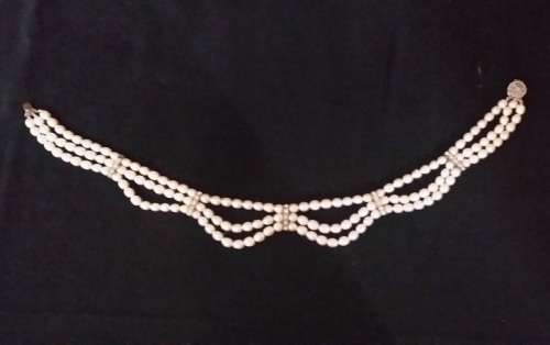 3 STRING CULTURED ? not plastic PEARL LADIES  NECKLACE