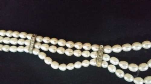 3 STRING CULTURED ? not plastic PEARL LADIES  NECKLACE
