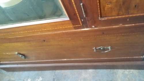 ANTIQUE WARDROBE  WITH  LARGE DRAWER AND BEVELLED MIRROR   / BUYER MUST COLLECT IN EDENVALE JHB