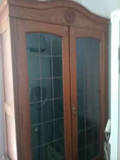WOODEN LEAD GLASS LIBRARY CUPBOARD  /  BUYER MUST COLLECT  JHB