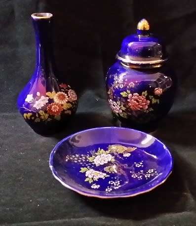 SET OF 3 COBALT BLUE ORNAMENTS STAMPED