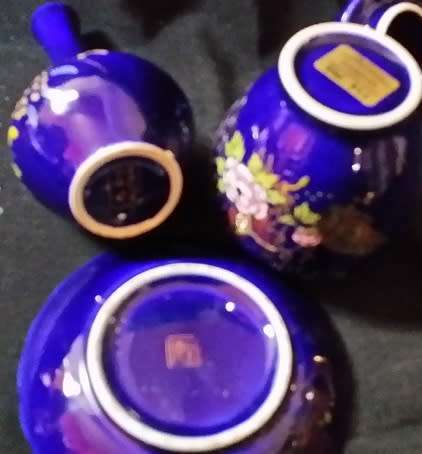 SET OF 3 COBALT BLUE ORNAMENTS STAMPED